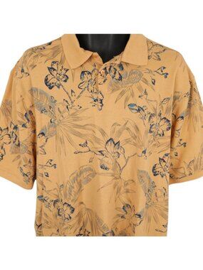 Hawaiian Polo Shirt Mens Size Large Orange Floral All Over Print Sedgefield